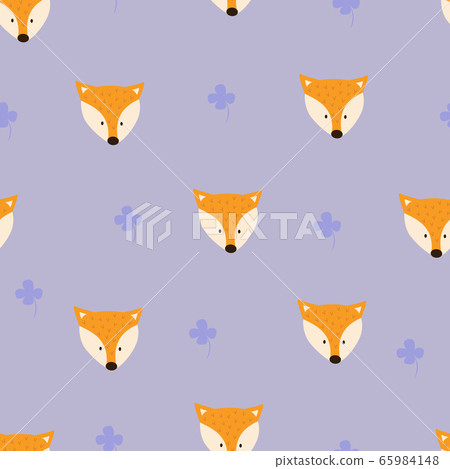 Seamless pattern the face of a Fox. Vector drawing of purple background. Seamless pattern the face of a Fox. Vector drawing of purple background. 65984148