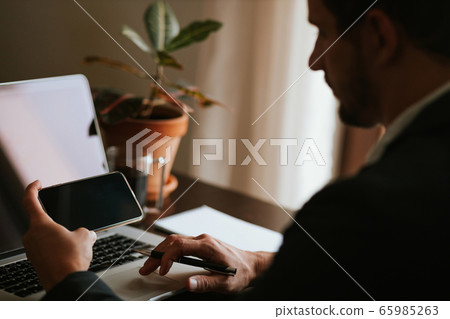 office worker browsing phone copy space office worker browsing phone copy space 65985263