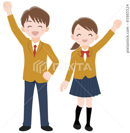 高興地舉起拳頭的高中男女 高興地舉起拳頭的高中男女 65985524