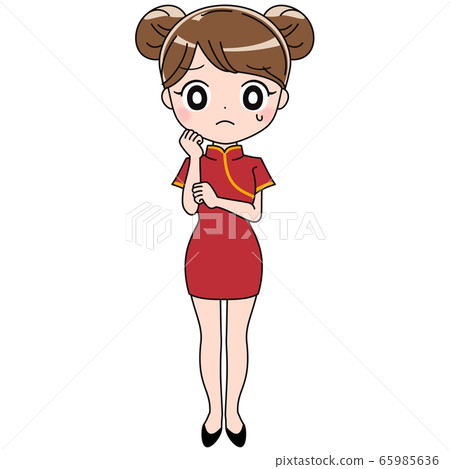 旗袍女人思考面部表情 旗袍女人思考面部表情 65985636