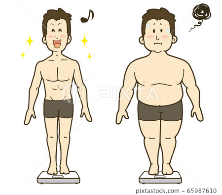 減肥前後的體重秤上的男人 65987610