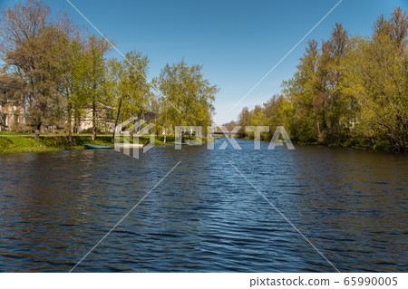 Russia. Leningrad region. View of the Peter's locks and the historic old Ladoga canal for the construction of merchant ships in the city of New Ladoga. 65990005