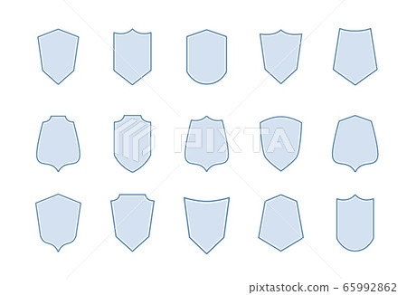 Shield line military or medieval badges. Blank emblems template for sport club and security coat of arms. Vector heraldic insignia Shield line military or medieval badges. Blank emblems template for sport club and security coat of arms. Vector heraldic insignia 65992862