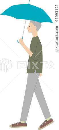 A man walking with an umbrella A man walking with an umbrella 65993195