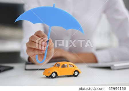 The female hand holds a miniature umbrella in the hand 65994166