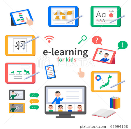 Elearning Android Tablet Artwork Image of e-learning. Illustration set of tablet... - Stock Illustration ...