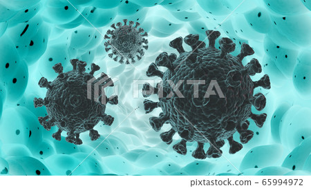 An illustration showing a coronavirus in the human body. 3D illustration. 3D render. 65994972