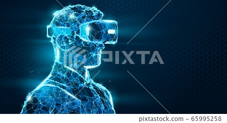 Vr Headset Holographic Low Poly Wireframe Stock Illustration