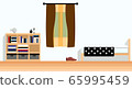 The interior of room of a teenage boys in white-brown tones. Vector image in flat style. Paper space with place for text 65995459