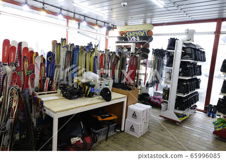 Snowboard rental shop display 65996085