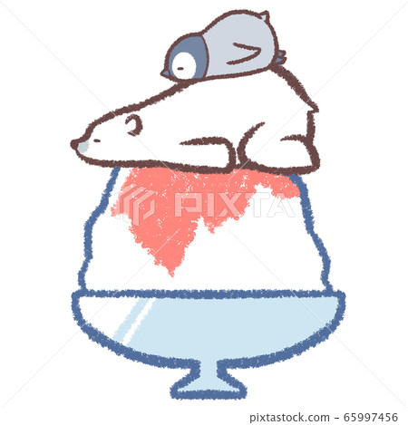 Polar bear large penguin chick on shaved ice 65997456