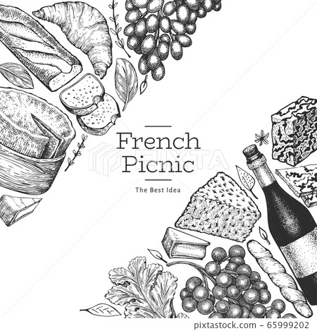 French food illustration design template. Hand 65999202