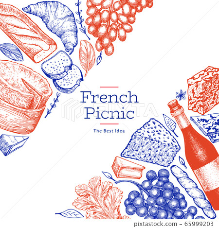 French food illustration design template. Hand 65999203
