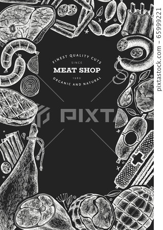 Vintage vector meat products design template. Hand 65999221
