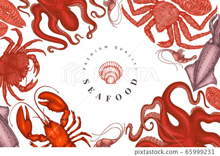 Seafood design template. Hand drawn vector seafood Seafood design template. Hand drawn vector seafood 65999231