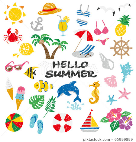 夏天 海灘 郵票風格的插圖素材集 插圖素材 圖庫