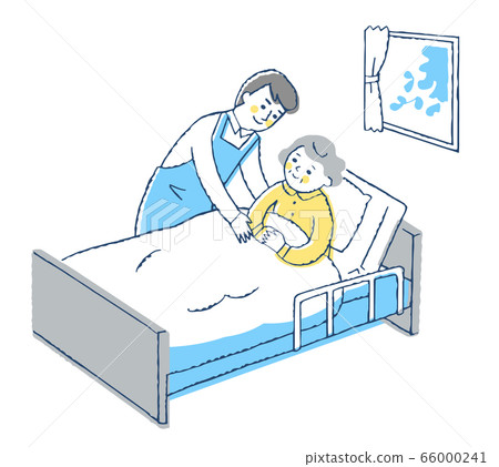 Grandma in bed and male nursing staff - Stock Illustration [66000241 ...