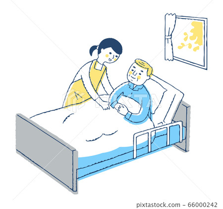 Grandpa in bed and female care staff Grandpa in bed and female care staff 66000242