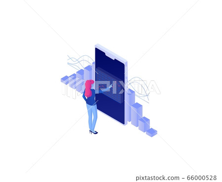 Analytics concept web isometric. Online technology analytical strategy seo date wave chart. 66000528