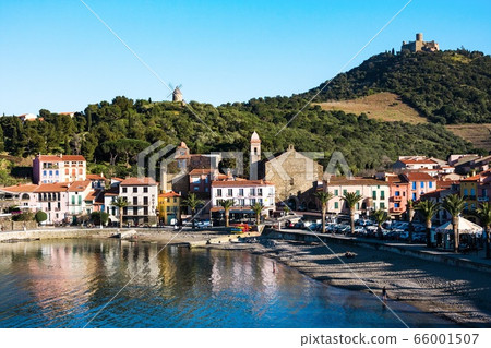 Beach hotels in Collioure village with windmill on 66001507