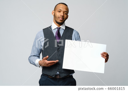 professional african-american business man - presenting holding blank sign professional african-american business man - presenting holding blank sign 66001815