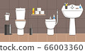 The bathroom in white and brown tones. Vector image in the flat design style. Paper space, space for text 66003360