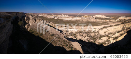 Panorama view to Aral sea from the rim of Plateau Panorama view to Aral sea from the rim of Plateau 66003433