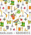 Seamless pattern with gardening tools on white background. Backdrop with equipment for crops cultivation, agricultural work and growing plants. 66004031