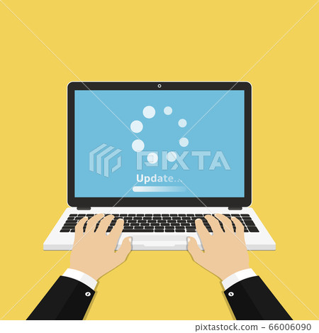 Man using laptop with update loading process on... - Stock Illustration ...