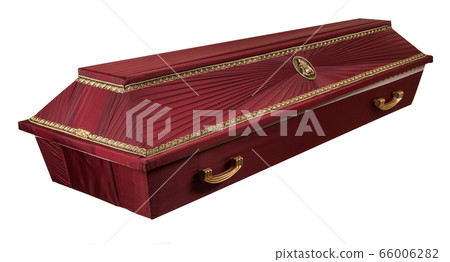 Coffin made of wood. Isolated on a white background. 66006282