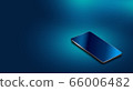 A modern smartphone with a glass screen lies on the surface. Shadow, glare. illustration 66006482