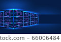 Server rack, blockchain technology, data center, concept of cloud storage and data exchange. Place for advertising. illustration 66006484