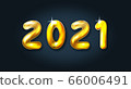 Happy new year 2021. Festive golden metal numbers. Realistic convex sign. Holiday poster or banner design. illustration 66006491