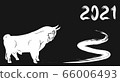 Happy New Year. White Silhouette of a Bull. Lunar horoscope sign. illustration 66006493