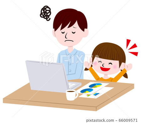 A man who works remotely and a girl who makes a noise by the side 66009571