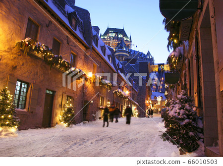 Quebec city in winter at dusk, Quebec, Canada Quebec city in winter at dusk, Quebec, Canada 66010503