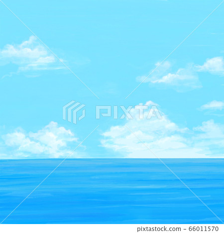 生動的藍色海洋，升起的雲層和天空，地平線 66011570