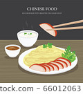 Set of Traditional Chinese food, Egg noodles with roasted duck and soup. Cartoon Vector illustration  66012063