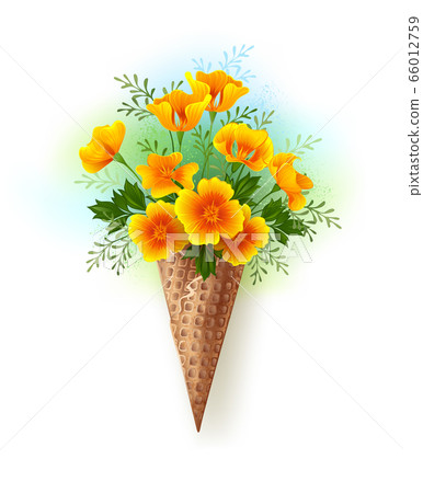 Waffle cone with California poppy 66012759