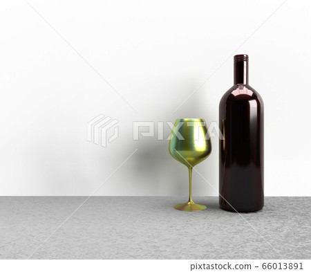 3D Rendering of Wine glass with Wine bottle on texture background. 3D Rendering of Wine glass with Wine bottle on texture background. 66013891