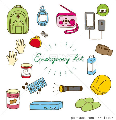 Simple and cute disaster prevention goods illustration set Simple and cute disaster prevention goods illustration set 66017407