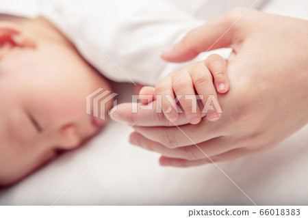 Hand the sleeping baby in the hand of mother close-up (Soft focus and blurry) Hand the sleeping baby in the hand of mother close-up (Soft focus and blurry) 66018383