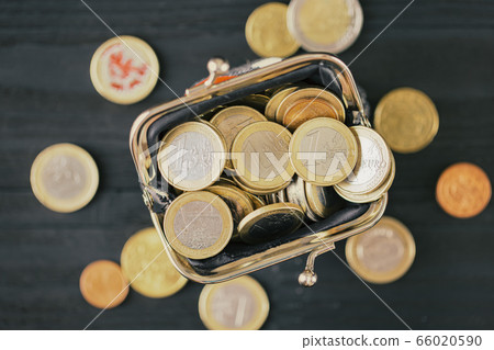 Euro coins in a wallet, top view. concept of small 66020590