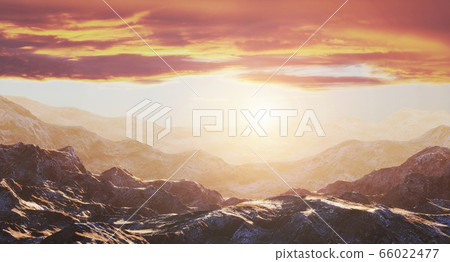 Rocks on the background of a beautiful golden sunset. 3d rendering 66022477