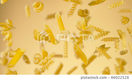 Freeze motion of flying uncooked italian pasta 66022528