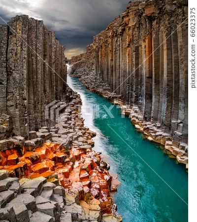 Breathtaking view of Studlagil basalt canyon, Breathtaking view of Studlagil basalt canyon, 66023375