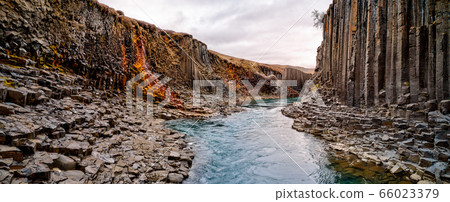 Breathtaking view of Studlagil basalt canyon, 66023379