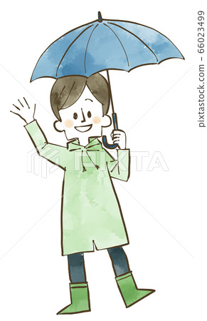 男子手持一把傘水彩 66023499