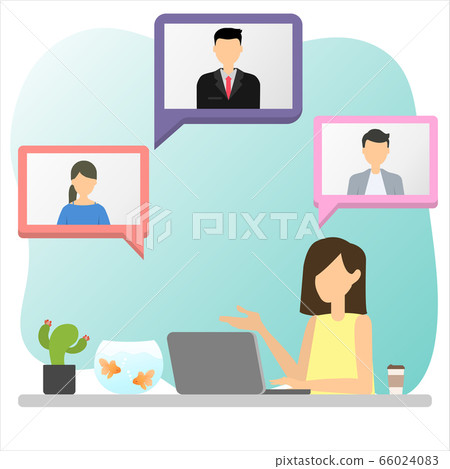 Woman using video conference with her boss and colleague. Woman using video conference with her boss and colleague. 66024083