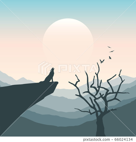 wolf on a cliff howls at full moon mountain nature landscape wolf on a cliff howls at full moon mountain nature landscape 66024134